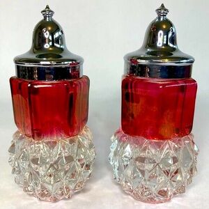 Vintage Indiana Glass Diamond Point Ruby Red Salt And Pepper Shakers